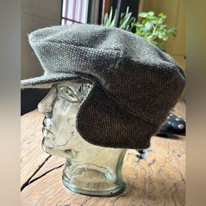 Hanna Hats Donegal Tweed Flat Newsboy Cap w Ear Flaps and Snap Popup Large NWOT